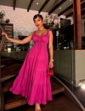 Women's Summer Lace-Up Strappy Ruffle-Trimmed Slim-Waist Tiered A-Line Maxi Dress