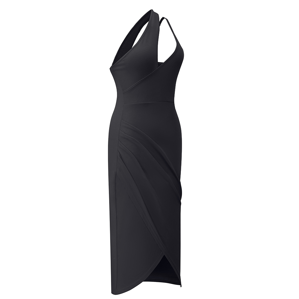 Slash-Shoulder Patchwork Strappy Dress for Evening Wear