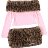 Women's Fall Chic Fur-Collar Patchwork Off-Shoulder Two-Piece Set