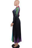 Plus Size Women Printed Long Sleeve Loose Dress