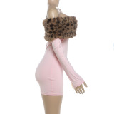 Women's Fall/Winter Chic Elegant Fur-Collar Patchwork Off-Shoulder Long-Sleeve Bodycon Dress