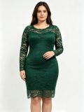 Women's Plus Size Sexy Lace Long-Sleeve Formal Party Dress