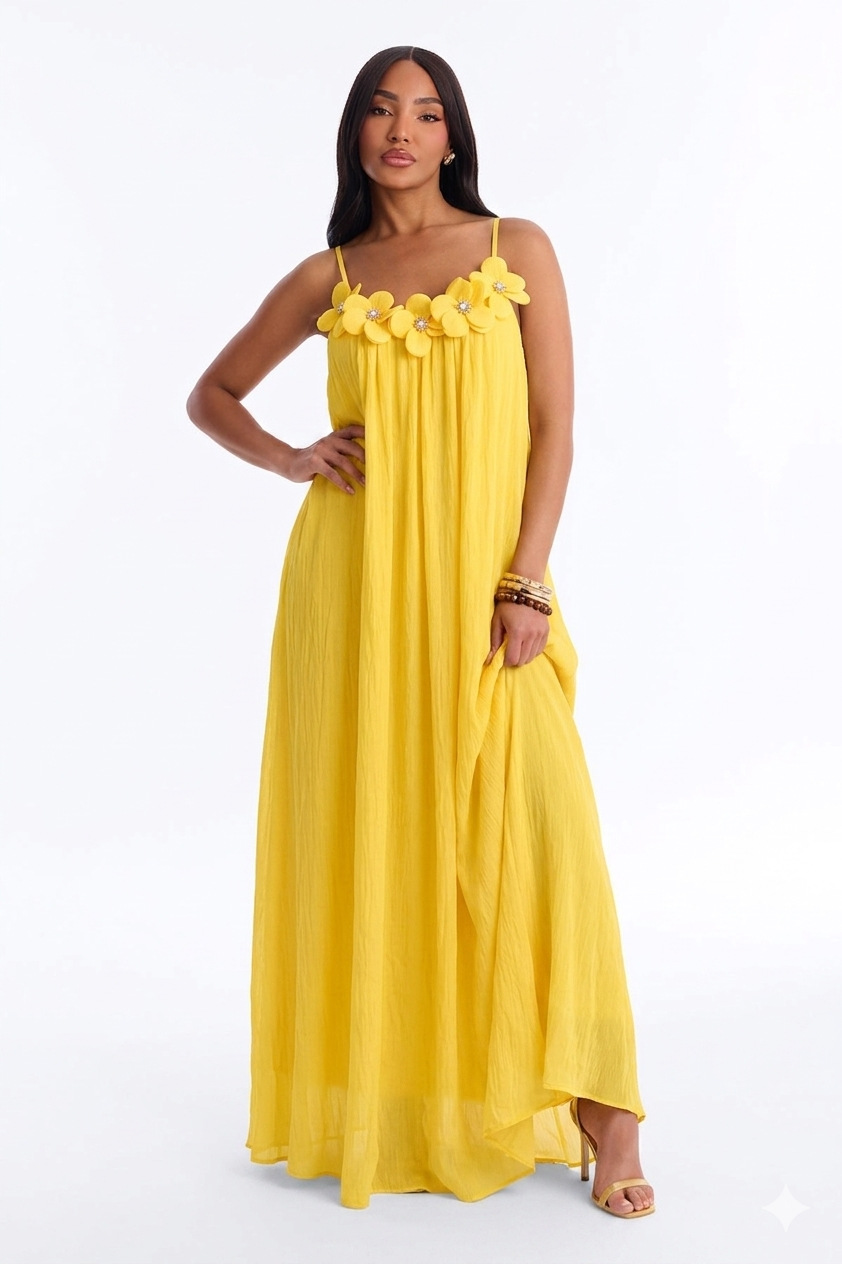 Yellow Halter-Neck Sleeveless Maxi Dress for Summer Holidays