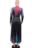 Plus Size Women Printed Long Sleeve Loose Dress