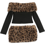 Women's Fall Chic Fur-Collar Patchwork Off-Shoulder Two-Piece Set