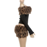 Women's Fall Chic Fur-Collar Patchwork Off-Shoulder Two-Piece Set