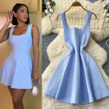 Women's Summer Elegant Sleeveless Pearl-Detail A-Line Knitted Mini Dress