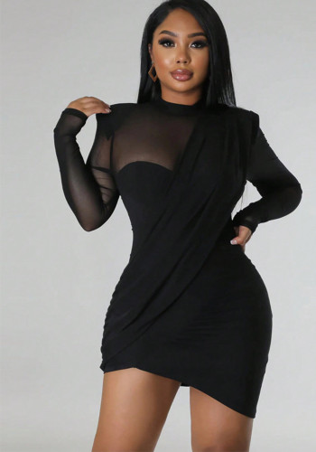 Women Long Sleeve Black Bodycon Dress