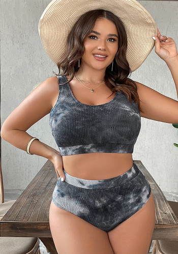 Plus Size Women Tie‑Dye Two‑Piece Swimsuit Set
