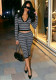 Women Autumn Sexy V‑Neck Striped Top & 7/8 Length Pants Two‑Piece Set
