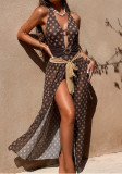 Women Floral Sunflower Waist‑Buckled Sexy Elegant One‑Piece Swimsuit with Mesh Skirt Two‑Piece Set
