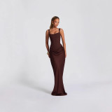 Women Spring Fishbone Cami Bodycon Maxi Dress