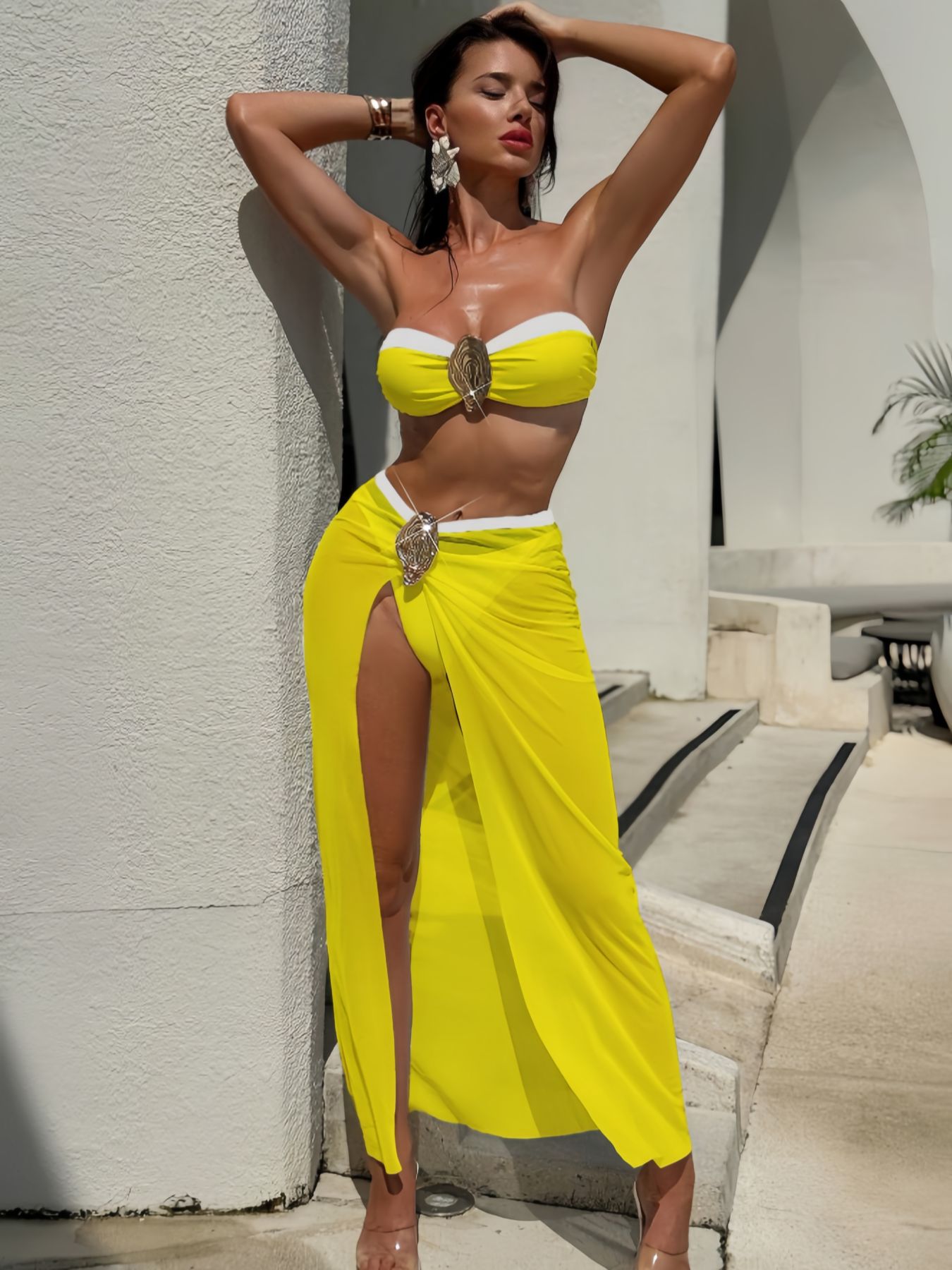 Three-Piece Swimsuit & Skirt Set for Beachwear