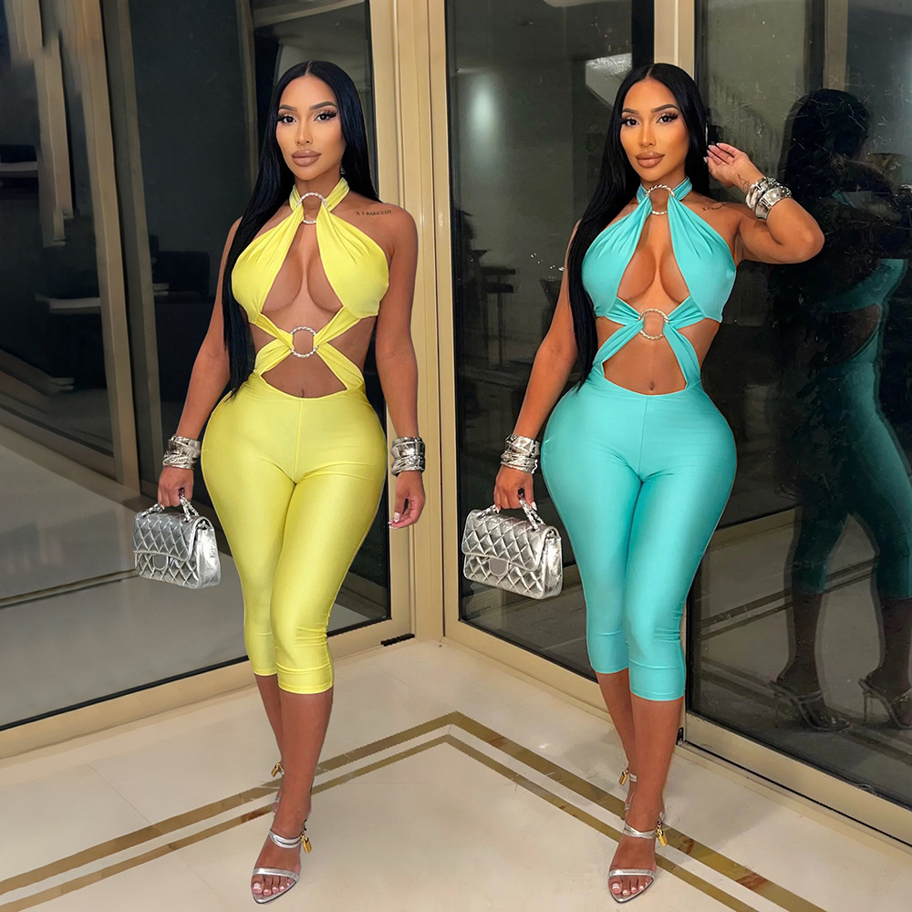 Halter Neck Backless Jumpsuit for Party Wear