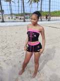 Women Color‑Block Letter Print Strapless Top & Shorts Two‑Piece Set