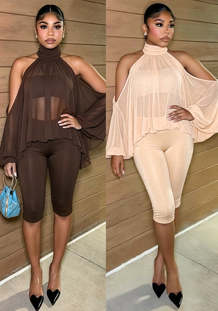 Off-Shoulder Strapless Top & Capri Pants Three-Piece Set