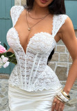 Women Lace Fishbone Trim Tie‑V‑Neck Cami Tank Top