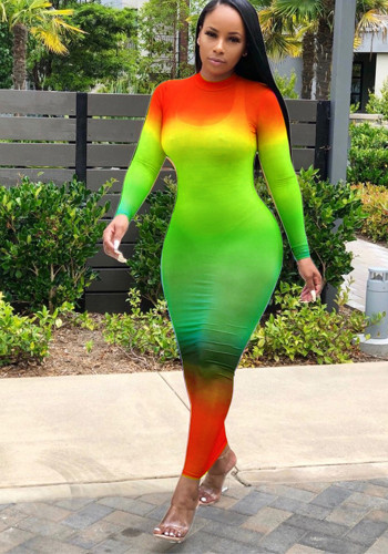 Women Fall‑Winter Gradient See‑Through Sexy Dress