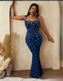 Women Floral Tie‑Strap Cami Mermaid Maxi Dress