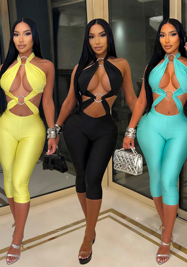 Women Halter Neck Backless Jumpsuit