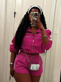 Women Windproof Patchwork Jacket Shorts Two-Piece Set