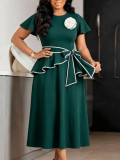 Women African Summer Color‑Block Short Sleeve Maxi Dress