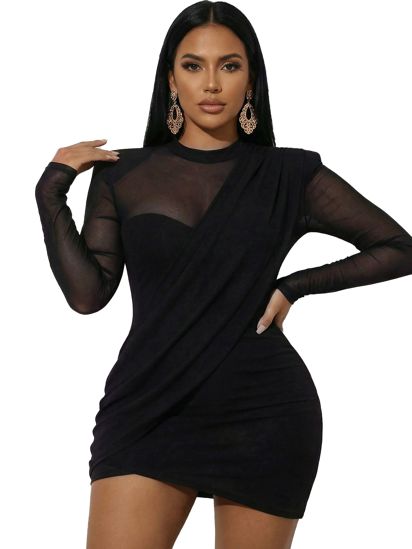 Black Long Sleeve Bodycon Dress for Evening Wear