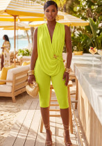 Women Summer‑Fall Sleeveless Bubble Draped Neck 7/8 Length Jumpsuit Women Summer‑Fall Sleeveless Bubble Draped Neck 7/8 Length Jumpsuit