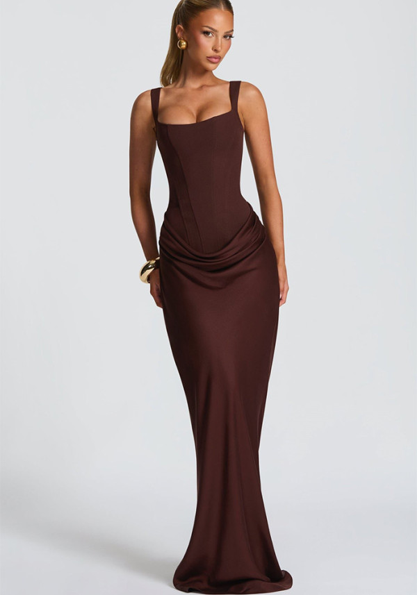 Women Spring Fishbone Cami Bodycon Maxi Dress