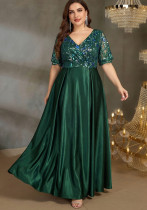 Plus Size Women Sequin Patchwork Elegant Pocket Maxi Dress Plus Size Women Sequin Patchwork Elegant Pocket Maxi Dress