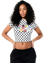 Women Short Sleeve Polka Dot Print Summer Crop Top Women Short Sleeve Polka Dot Print Summer Crop Top