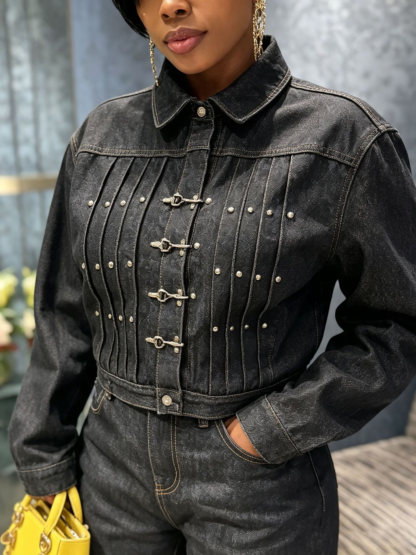 Buckle Denim Jacket for Streetwear