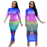 Women Fall‑Winter Gradient See‑Through Sexy Dress