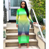 Women Fall‑Winter Gradient See‑Through Sexy Dress