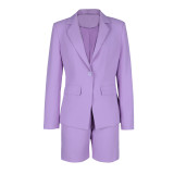 Women Long Sleeve Blazer & Shorts Two‑Piece Set