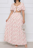 Women's Fashionable Holiday Polka-Dot Printed Puff-Sleeve Cropped Top with Skirt Two-Piece Set