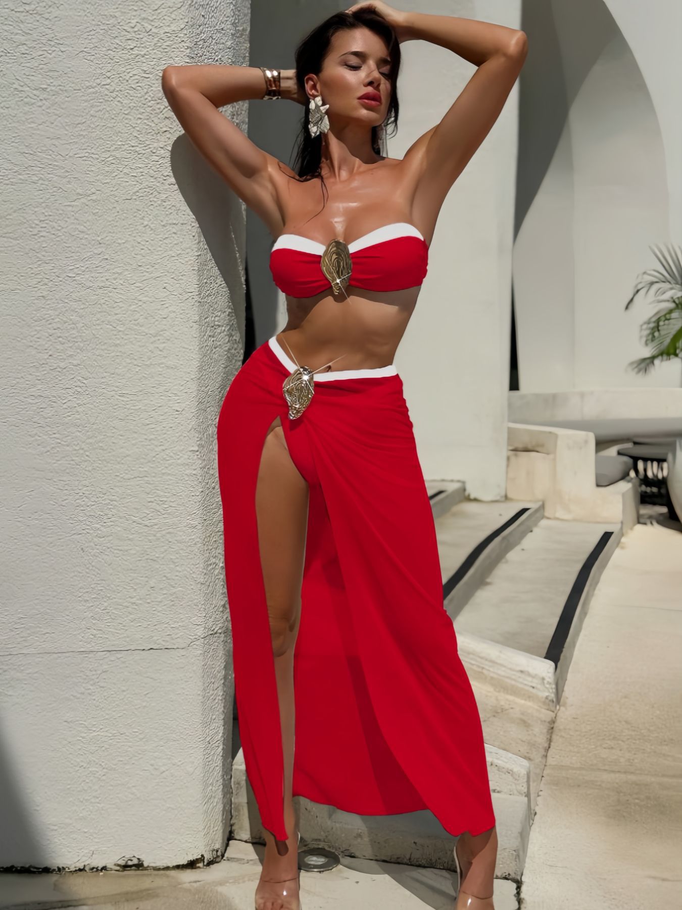Three-Piece Swimsuit & Skirt Set for Beachwear