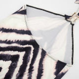 Women Summer Zebra‑Print Halter Neck Metal Ring Backless Dress