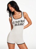 Women's Gothic Letter-Print Color-Block Stretch-Fit Sleeveless Jumpsuit