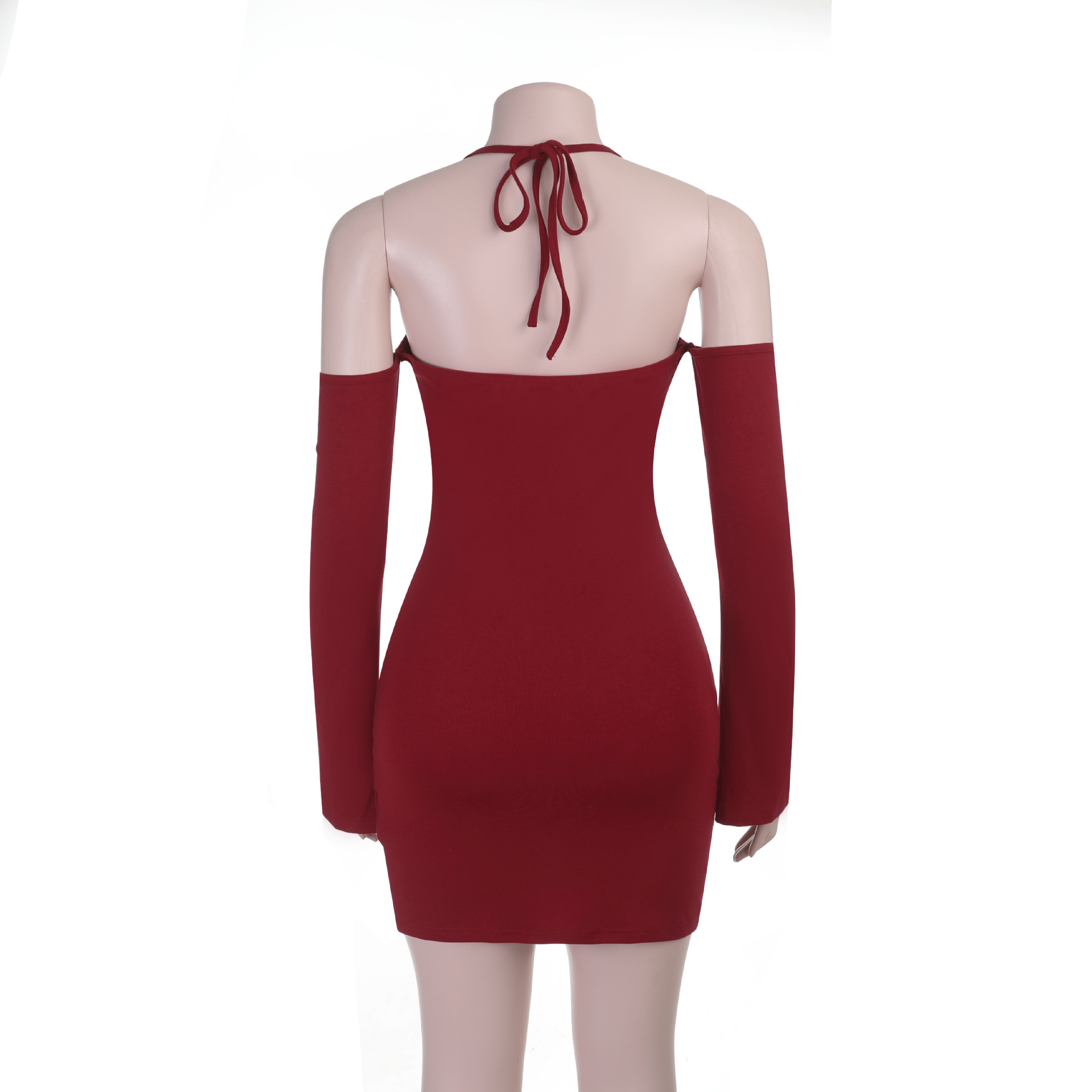 Off-Shoulder Halter Neck Ruched Bodycon Dress for Autumn