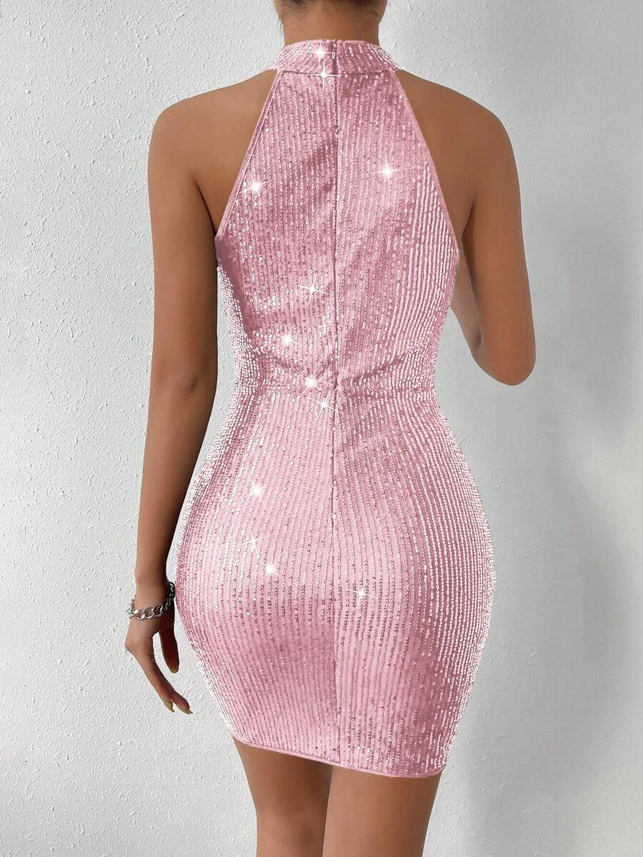 Sequin Halter Neck Bodycon Dress for Evening Parties