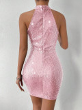 Women Sequin Halter Neck Sexy Bodycon Dress