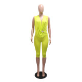 Women Summer‑Fall Sleeveless Bubble Draped Neck 7/8 Length Jumpsuit