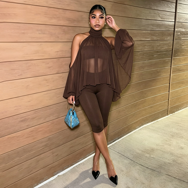 Off-Shoulder Strapless Top & Capri Pants Three-Piece Set