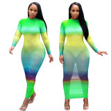Women Fall‑Winter Gradient See‑Through Sexy Dress