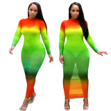 Women Fall‑Winter Gradient See‑Through Sexy Dress