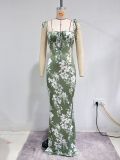 Women Floral Tie‑Strap Cami Mermaid Maxi Dress