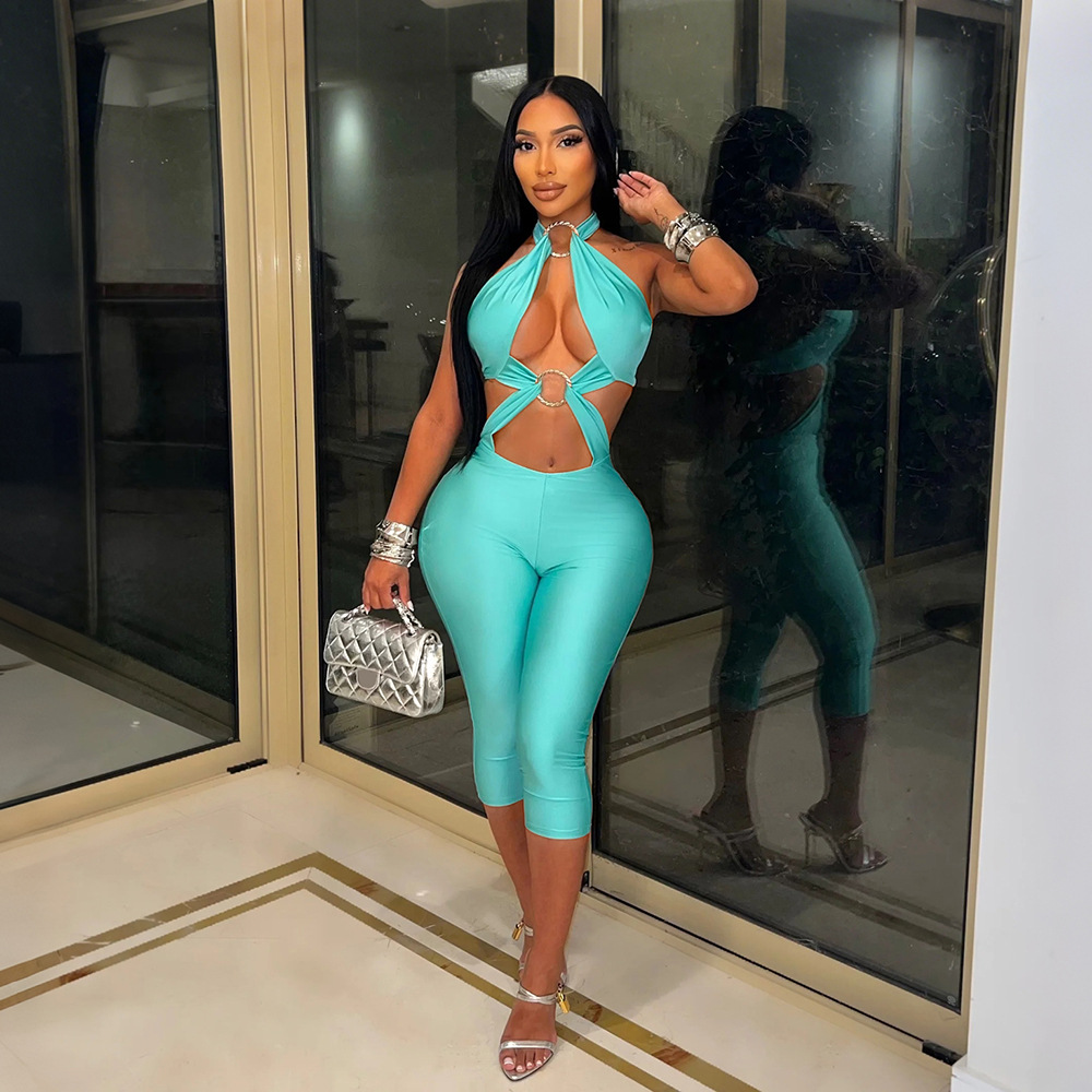 Halter Neck Backless Jumpsuit for Party Wear