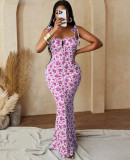 Women Floral Tie‑Strap Cami Mermaid Maxi Dress