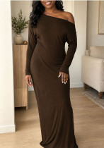 Women's Casual Solid Long-Sleeve Slash-Shoulder Slim-Fit Maxi Dress Women's Casual Solid Long-Sleeve Slash-Shoulder Slim-Fit Maxi Dress